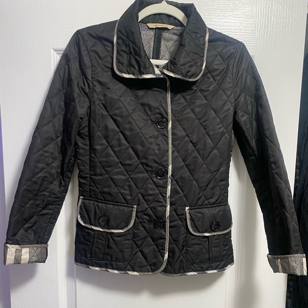 Black Diamond Quilted Classic Burberry Jacket with Silver Shimmer Sz Small
